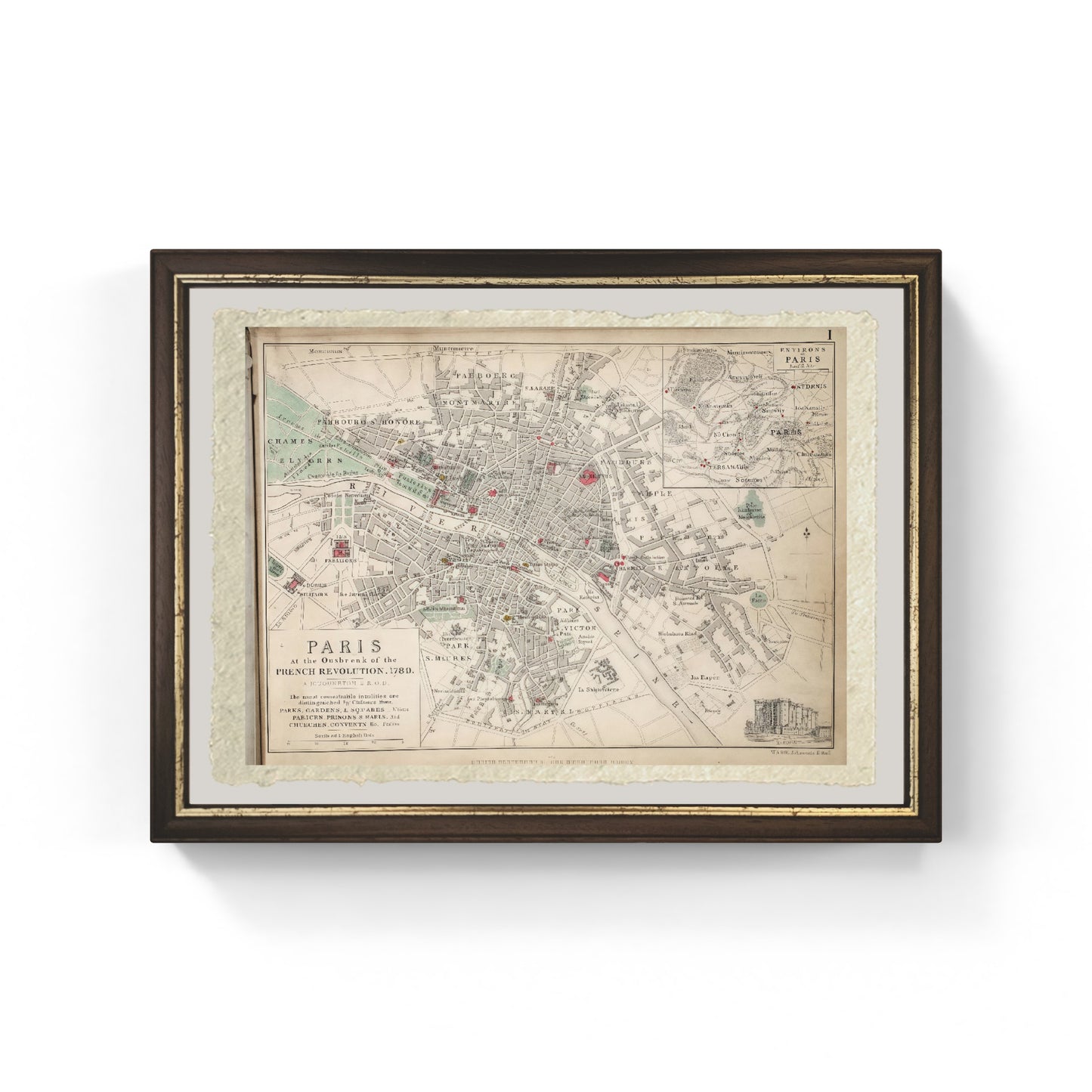 Map of Paris at the Outbreak of the French Revolution, 1789 - Alexander Keith Johnston