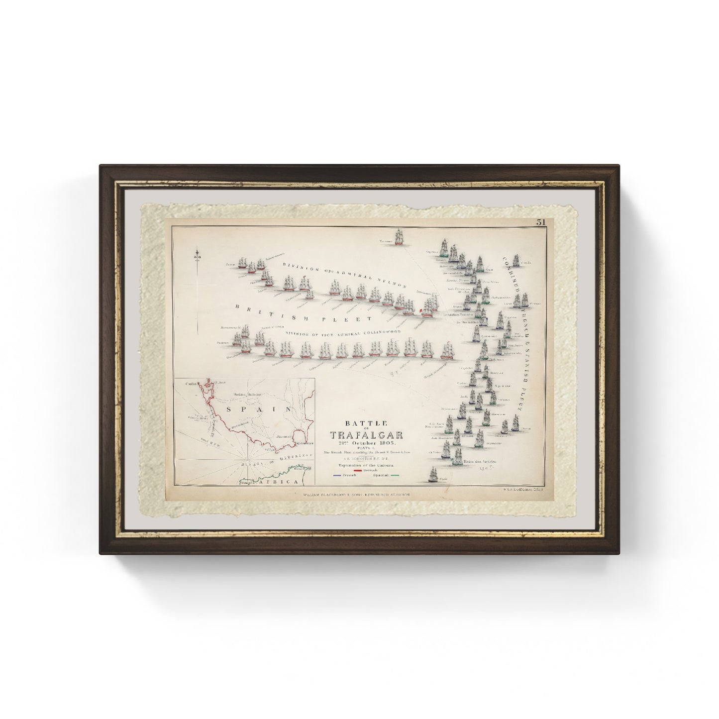 Mappa della Battaglia di Trafalgar - Alexander Keith Johnston