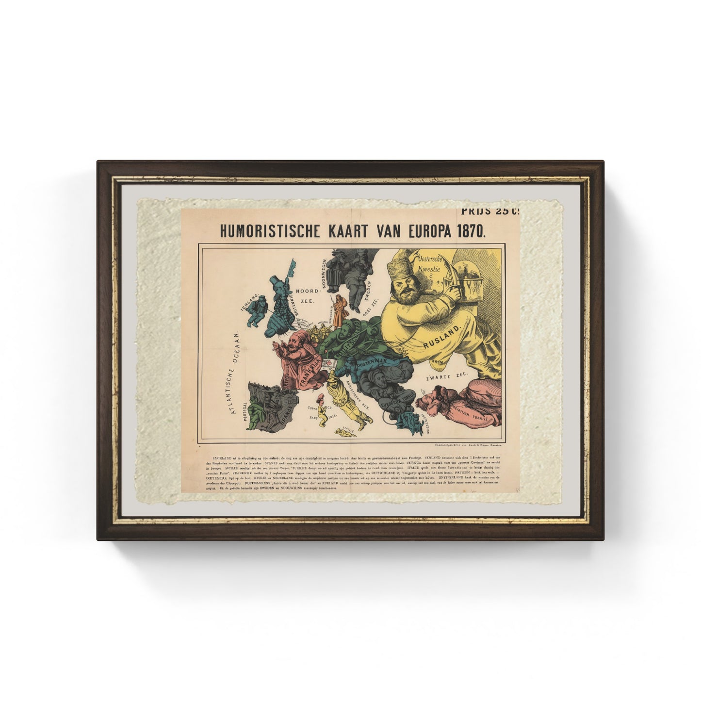 Dutch edition of a rare German caricature map of Europe during the Franco-Prussian War by Arnold Neumann