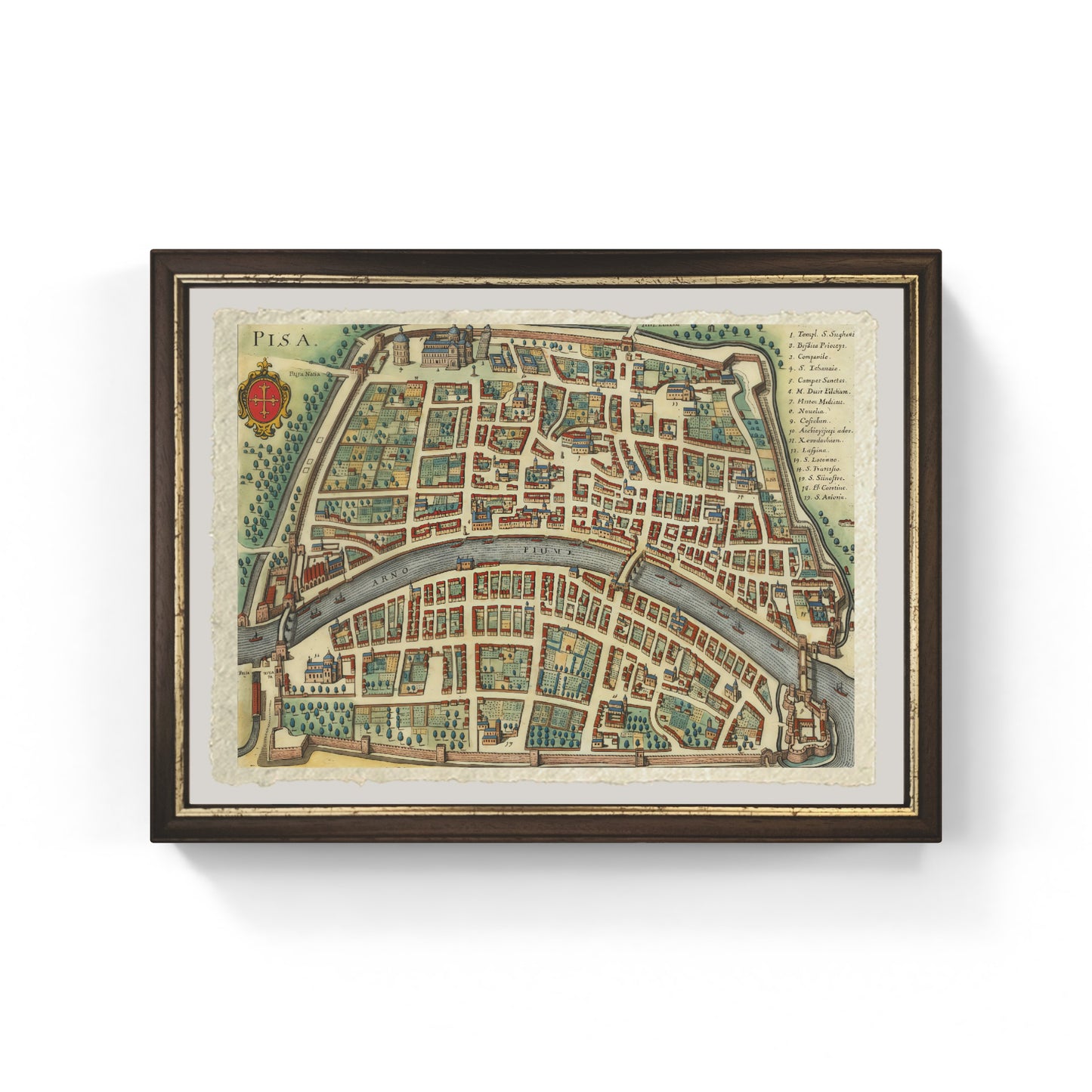 Mappa dell'antica città di Pisa di Matthäus Merian