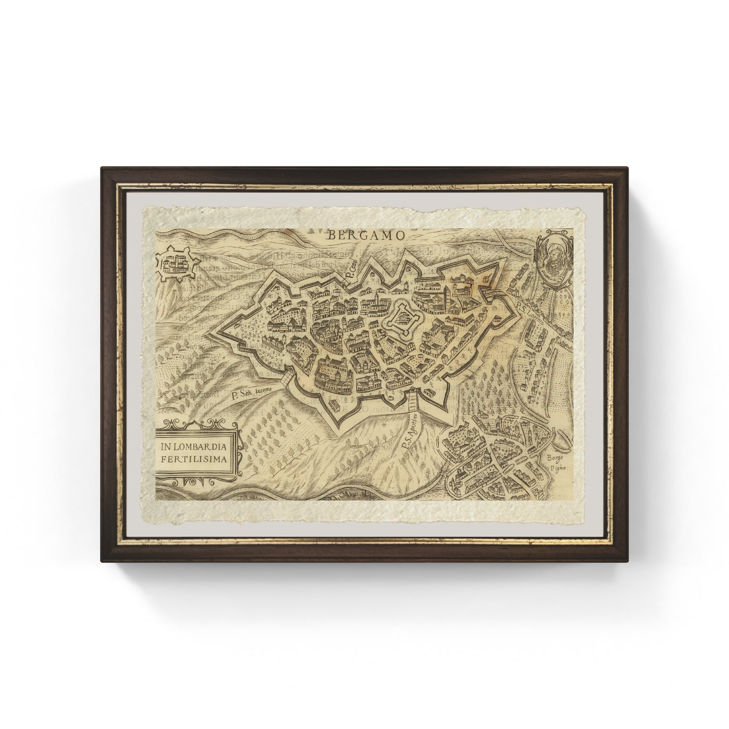 Map of the ancient city of Bergamo by Pietro Bertelli