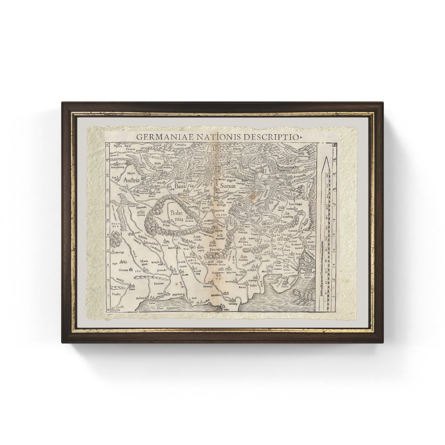 Important woodcut map of the Holy Roman Empire by Sebastian Münster