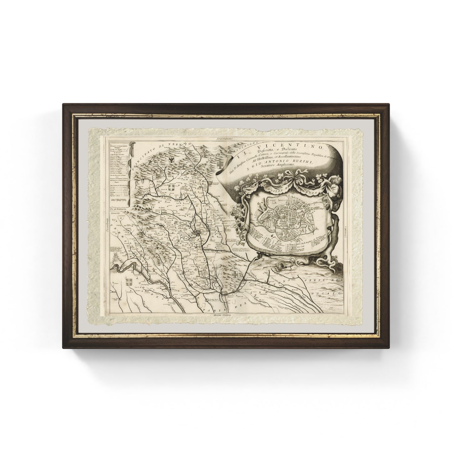 Map of ancient Vicenza and the surrounding area by Vincenzo Maria Coronelli