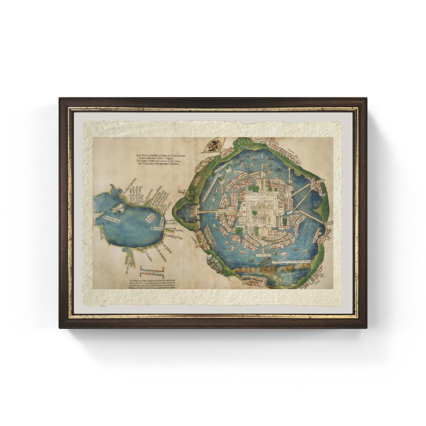 Map of Tenochtitlan and the Gulf of Mexico, from *Praeclara Ferdinadi Cortesii de Nova maris Oceani Hyspania Narratio* by Hernando Cortes, 1524