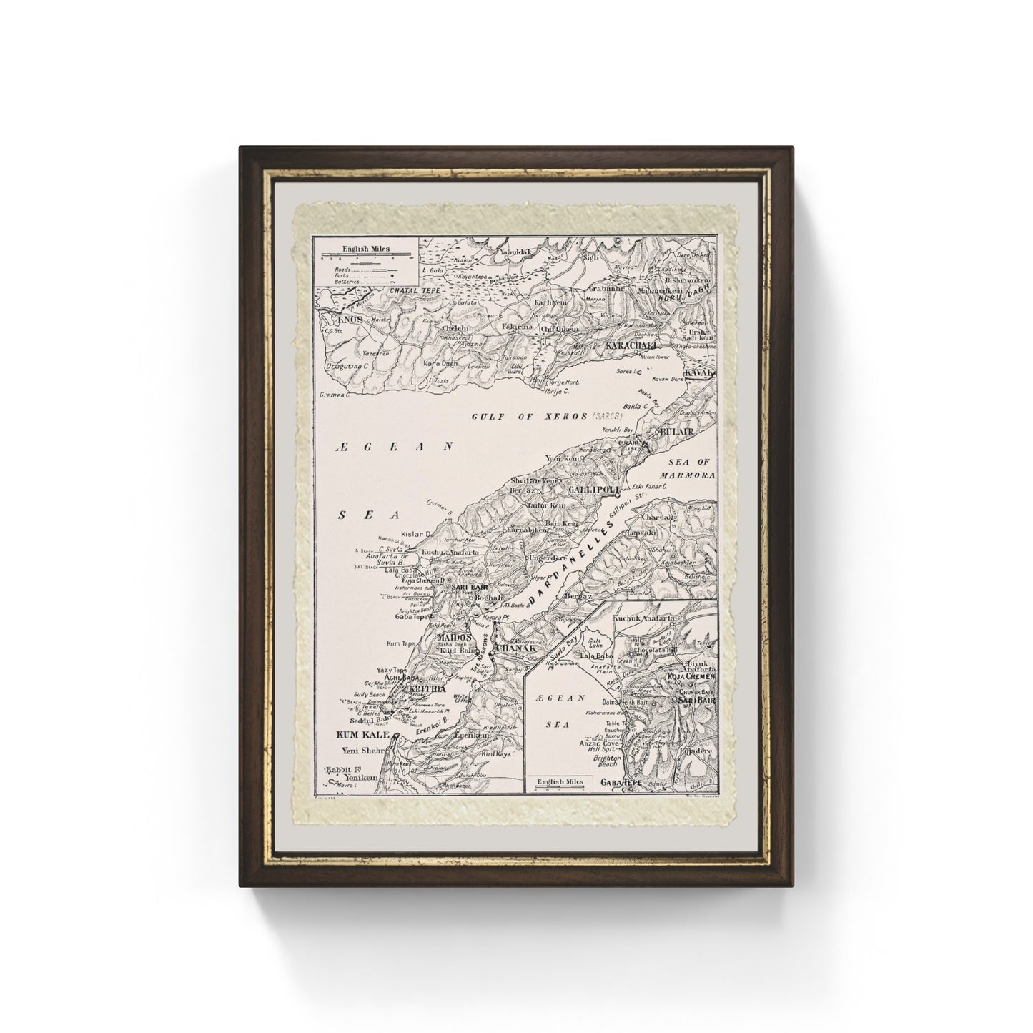 Mappa dettagliata della penisola di Gallipoli e dei Dardanelli, 1916