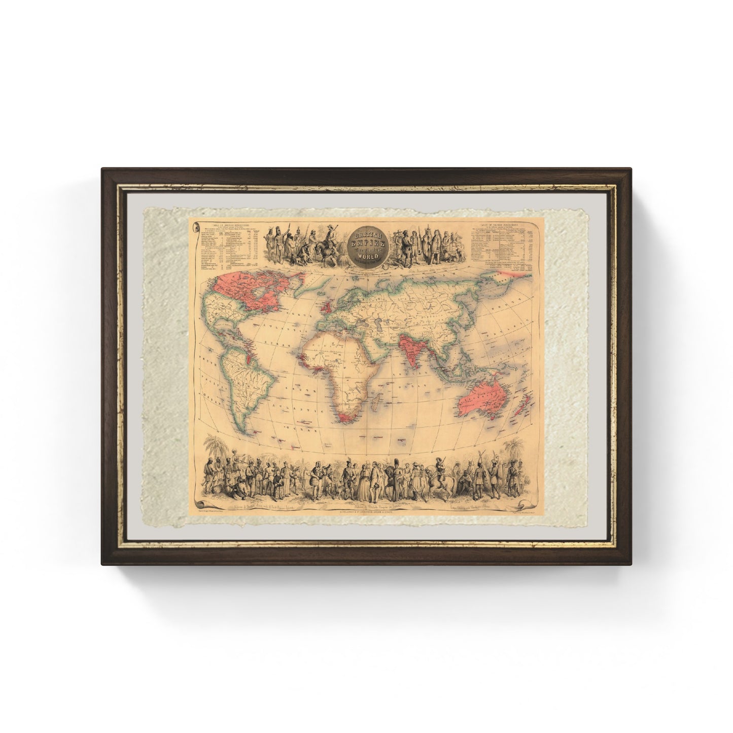 Map of the world with the British Empire's possessions colored in red, c.1870