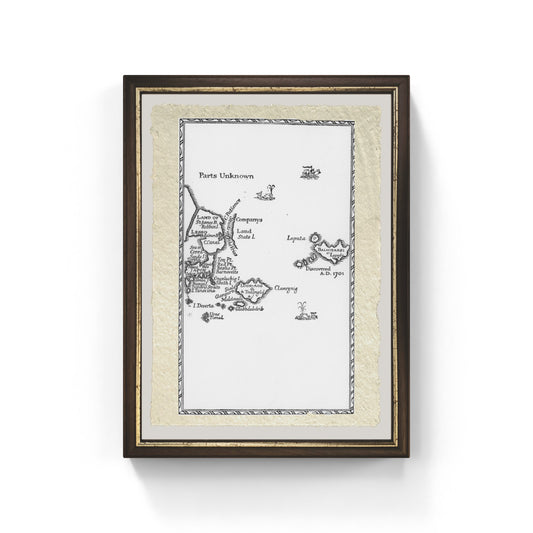 Mappa di Laputa, Balnibari, Luggnagg, Glubbdubdrib e Giappone, illustrazione dalla prima edizione di 'I viaggi di Gulliver' di Jonathan Swift