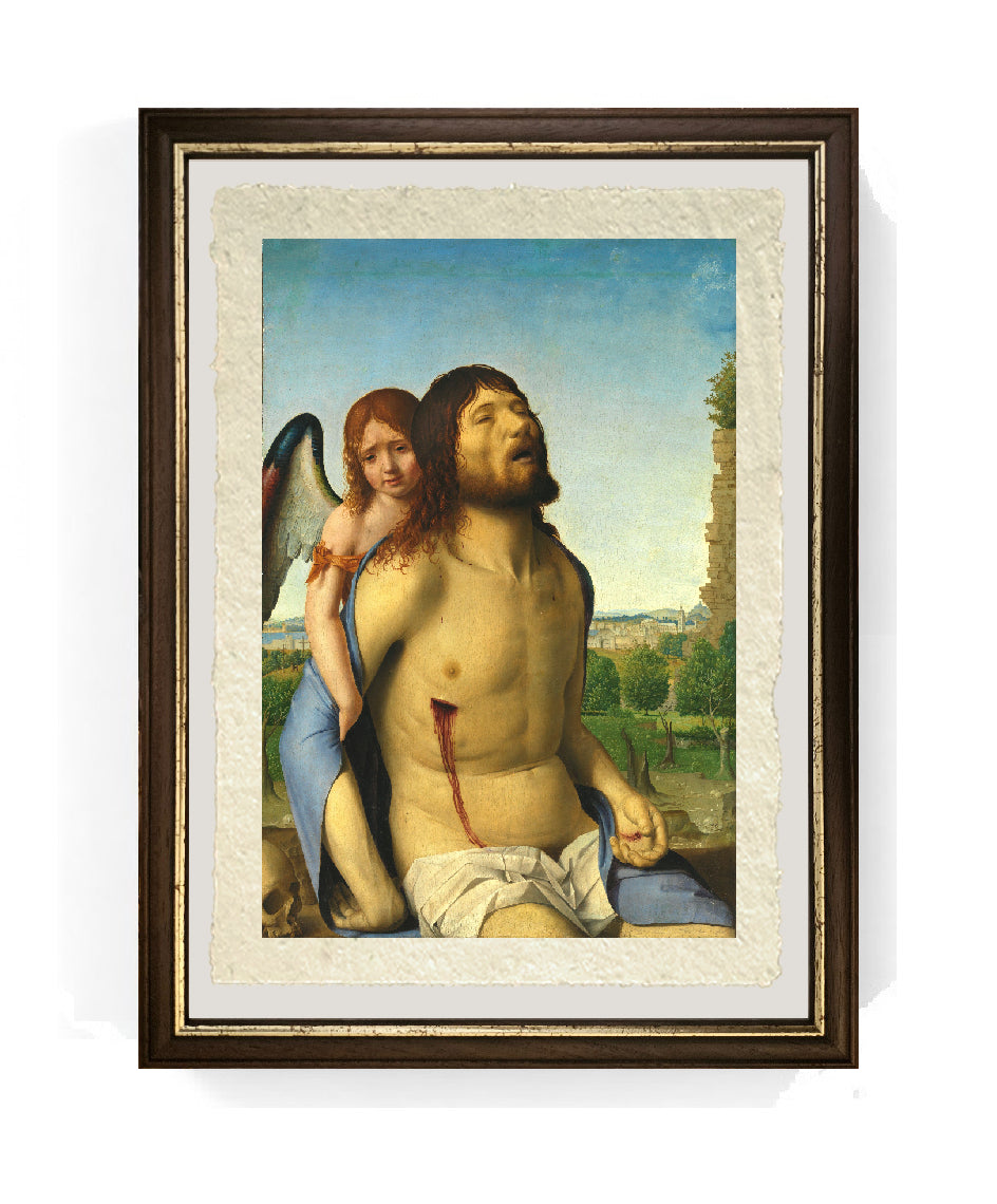 Cristo in pietà e un angelo - Antonello da Messina su pregiata carta Amalfi
