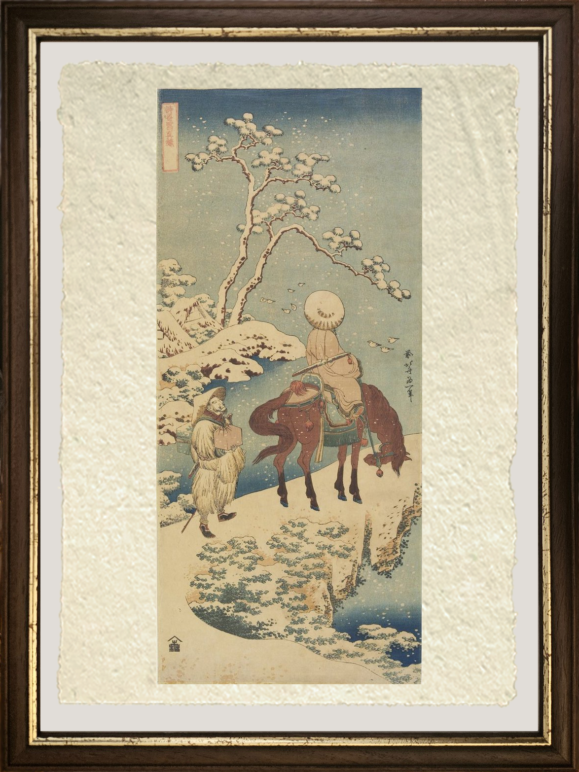 Dettaglio Cavaliere nella neve di Katsushika Hokusai su carta Amalfi