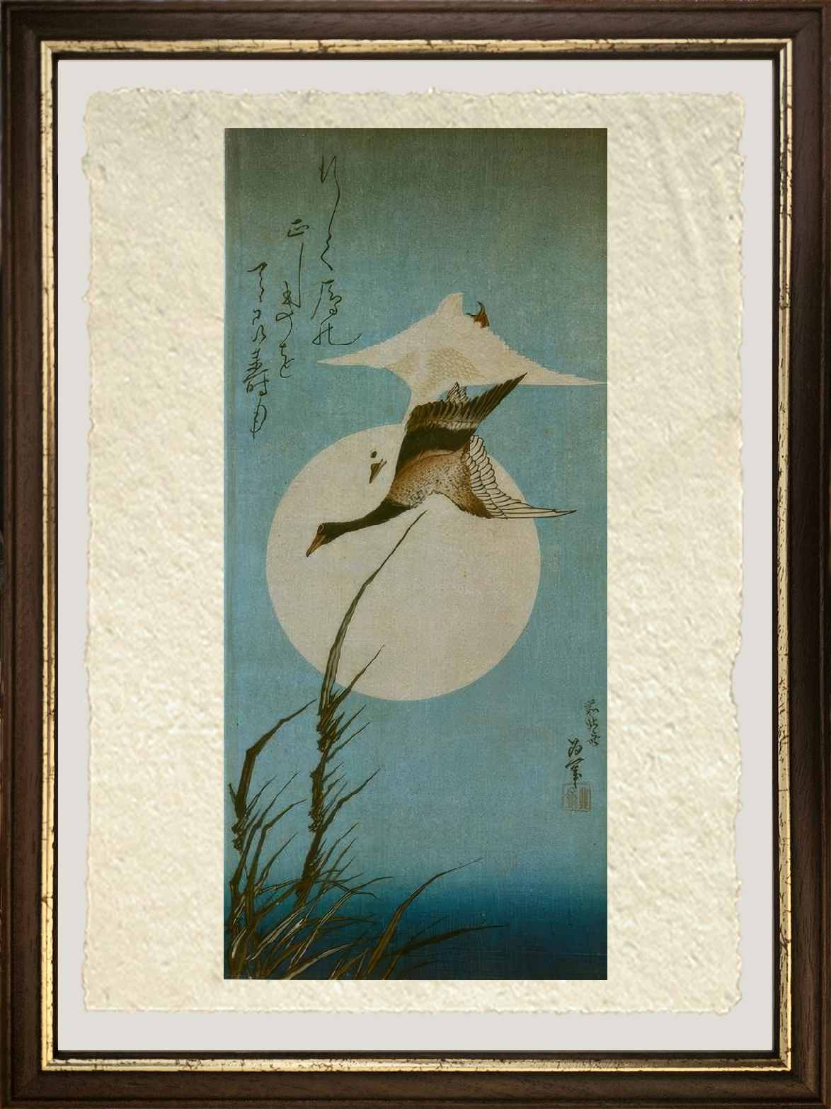 Dettaglio di Due oche selvatiche di Katsushika Hokusai su carta Amalfi