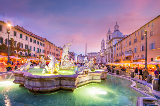 Fountain of the Four Rivers at sunset, Rome