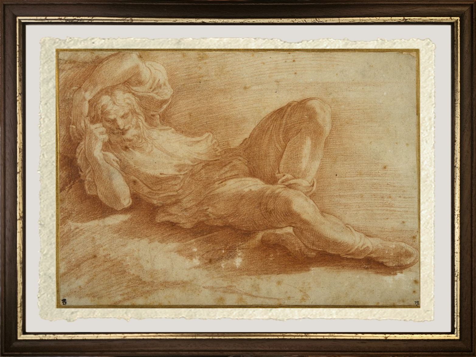 Dettaglio di Figura barbuta dormiente di Parmigianino su carta Amalfi