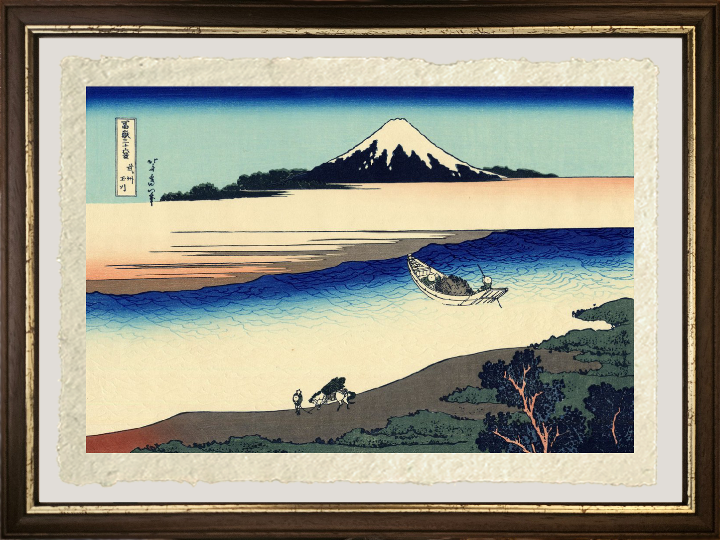 Dettaglio stampa Fiume Tama nella provincia di Musashi Katsushika Hokusai su carta Amalfi