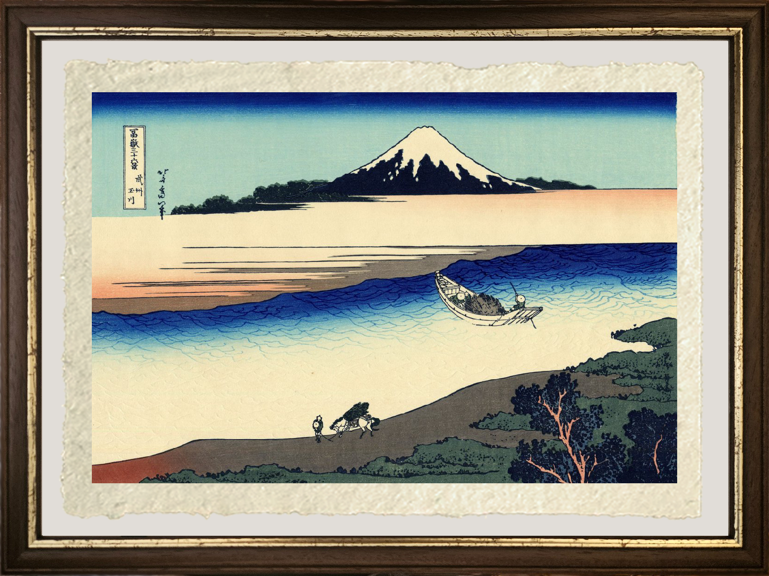 Dettaglio stampa Fiume Tama nella provincia di Musashi Katsushika Hokusai su carta Amalfi