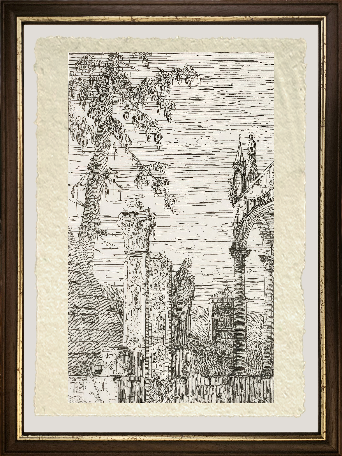 Dettaglio di Frammenti di scultura di Giovanni Antonio Canal detto Canaletto su carta Amalfi