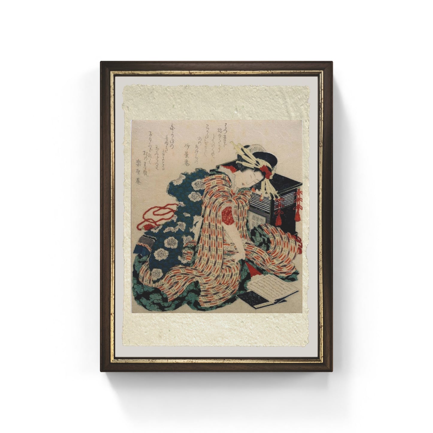 Riproduzione su carta Amalfi dell’opera Giovane donna che legge il libro del cuscino di Katsushika Hokusai