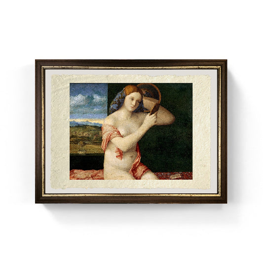 Giovane donna nuda allo specchio - Giovanni Bellini su pregiata carta Amalfi