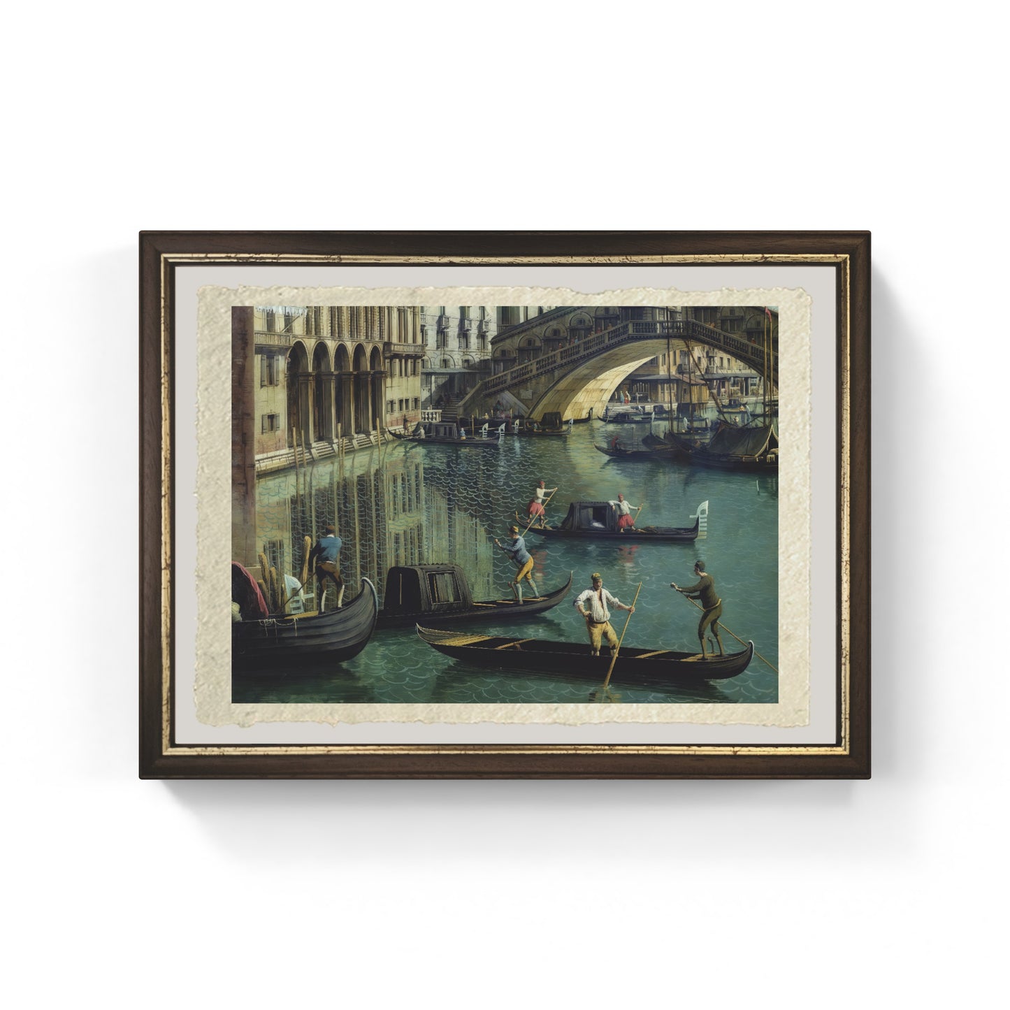Gondolieri vicino al Ponte di Rialto di Giovanni Antonio Canal detto Canaletto su carta Amalfi