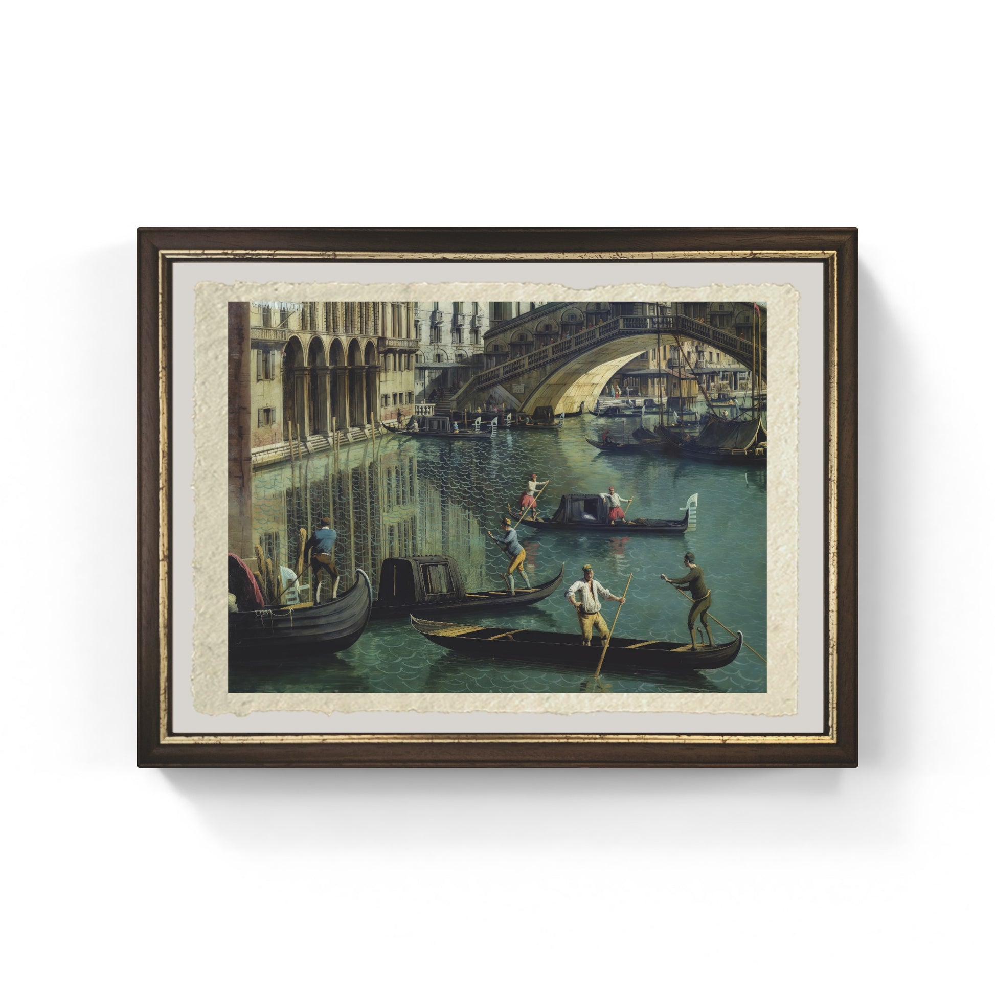 Gondolieri vicino al Ponte di Rialto di Giovanni Antonio Canal detto Canaletto su carta Amalfi