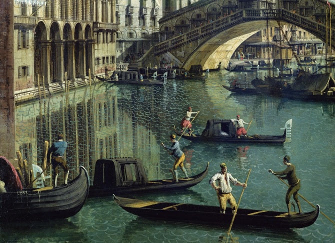 Gondoliers near the Rialto Bridge (detail) - Giovanni Antonio Canal, known as Canaletto