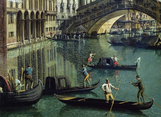 Gondoliers near the Rialto Bridge (detail) - Giovanni Antonio Canal, known as Canaletto