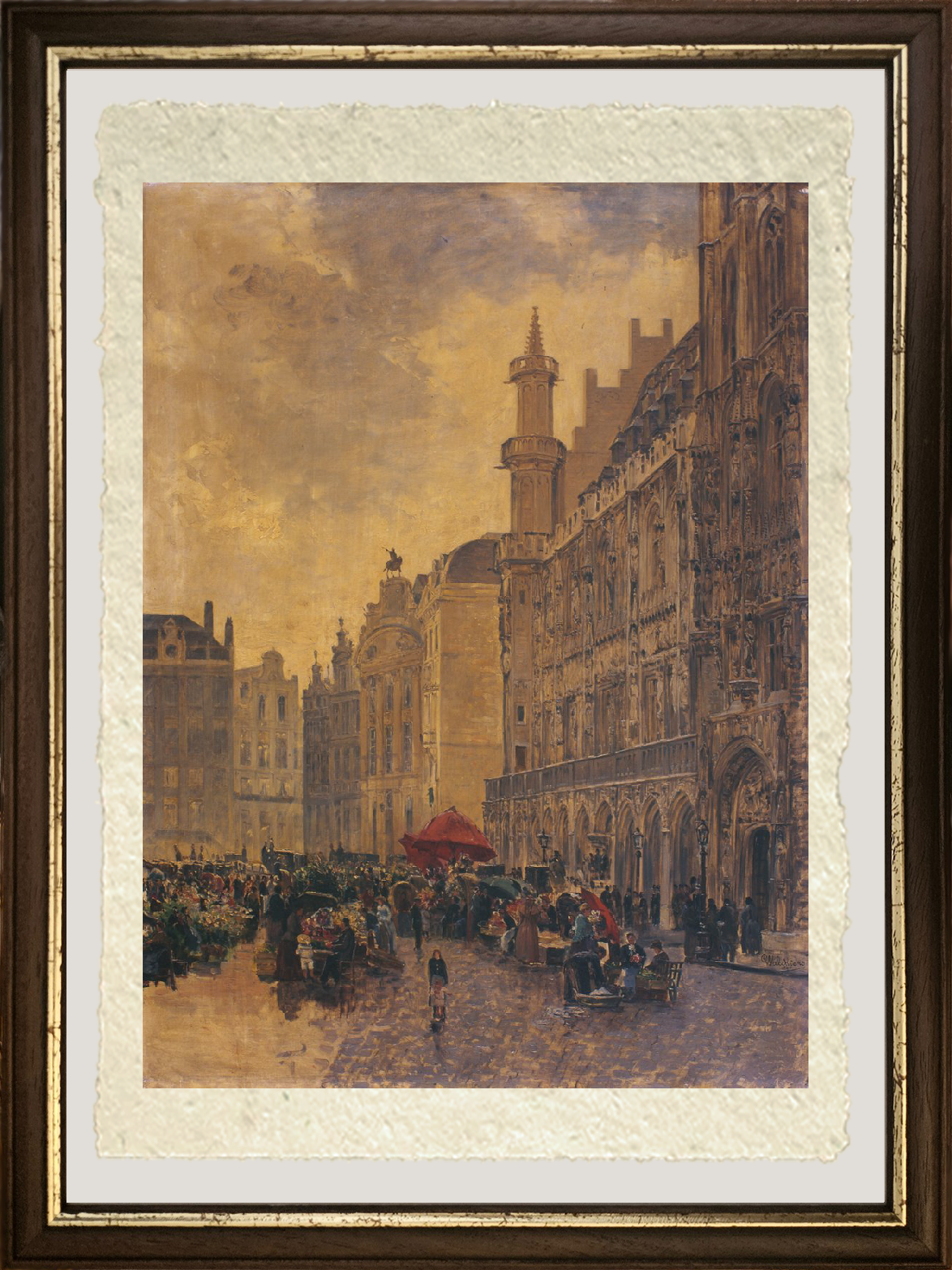 Dettaglio de La Grande Place a Bruxelles di Gustave Walckiers su carta Amalfi