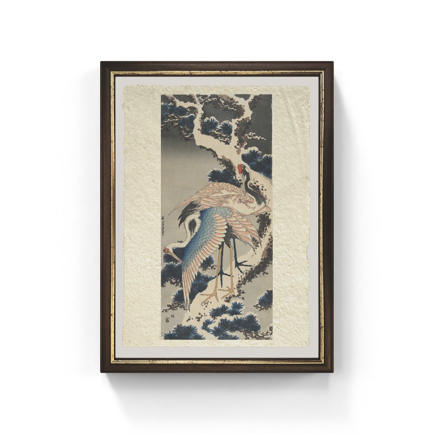 Gru su pino di Katsushika Hokusai su carta Amalfi