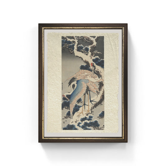 Gru su pino di Katsushika Hokusai su carta Amalfi