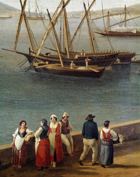 Gruppi di persone sul molo del porto di Gaeta - Jakob-Philipp Hackert