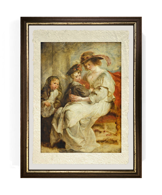 Hélène Fourment con due dei suoi figli - Peter Paul Rubens su pregiata carta Amalfi