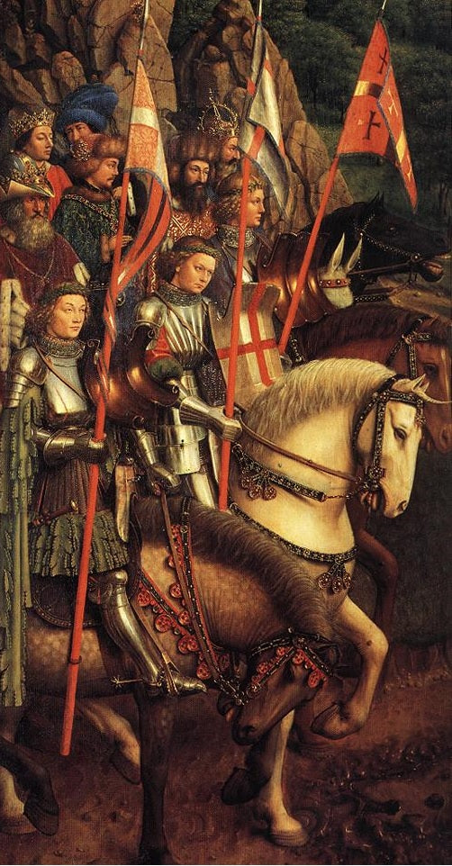 I soldati di Cristo (dettaglio) - Jan van Eyck su pregiata carta Amalfi