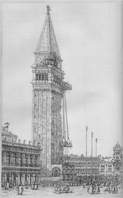 The bell tower of San Marco during repairs in 1745 - Giovanni Antonio Canal known as Canaletto