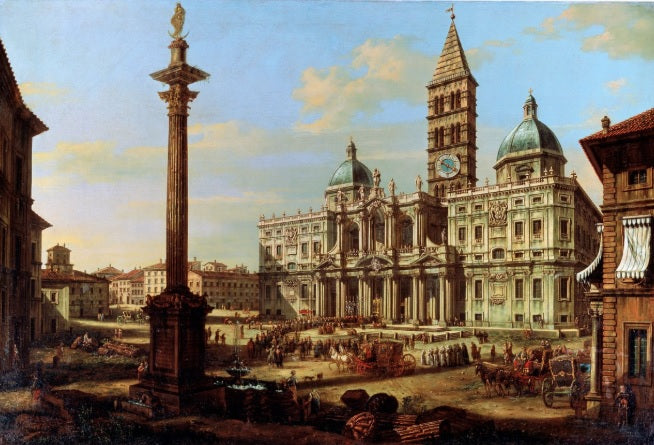 Rome seen from the Tiber looking south with Castel Sant'Angelo and St. Peter's Basilica in the distance - Gaspare Vanvitelli - Gaspar van Wittel