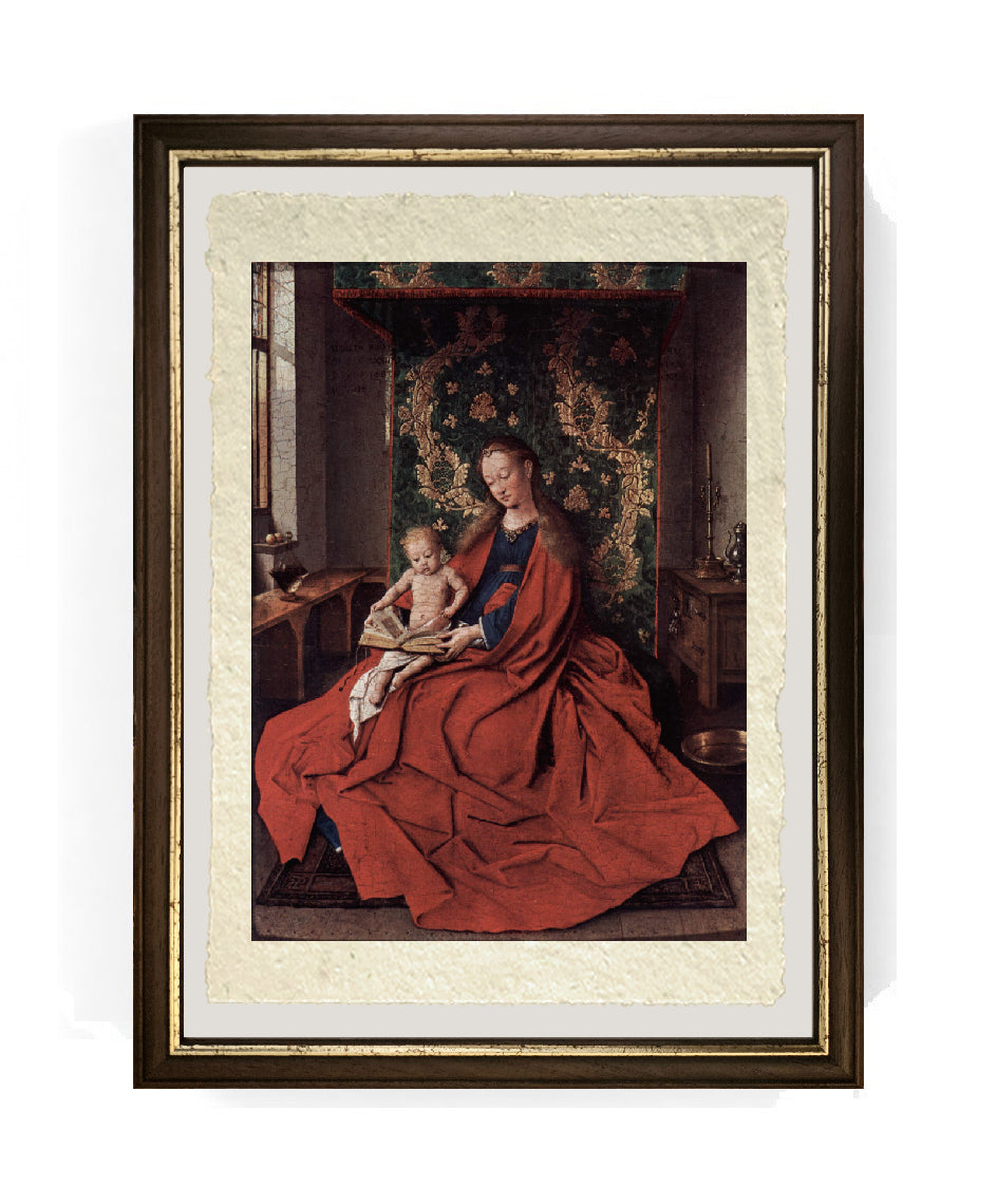 La Madonna col Bambino leggente - Jan van Eyck su pregiata carta Amalfi