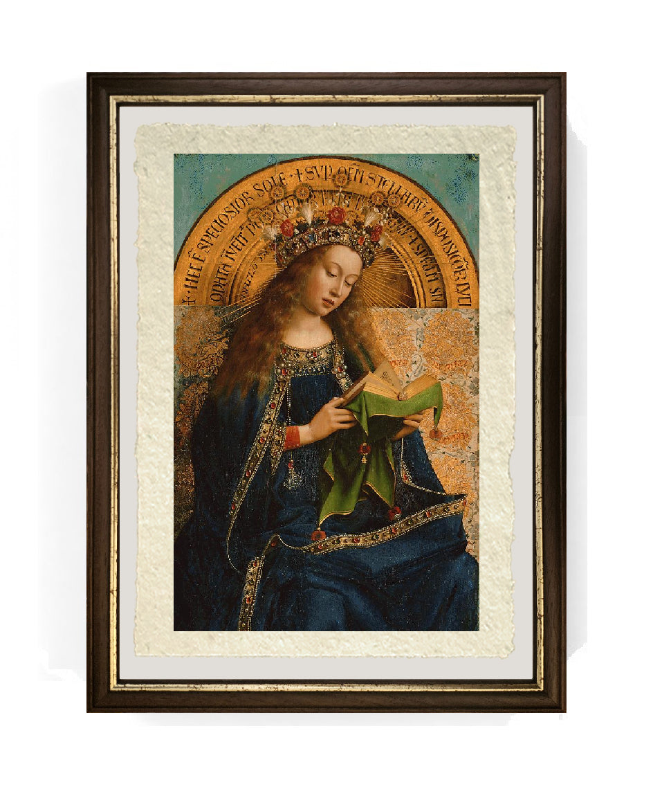 La Vergine Maria (dettaglio) - Jan van Eyck su pregiata carta Amalfi