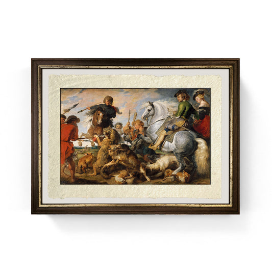 La caccia al lupo e alla volpe - Peter Paul Rubens su pregiata carta Amalfi