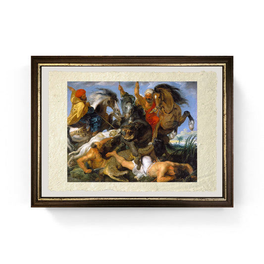 La caccia all'ippopotamo e al coccodrillo - Peter Paul Rubens su pregiata carta Amalfi