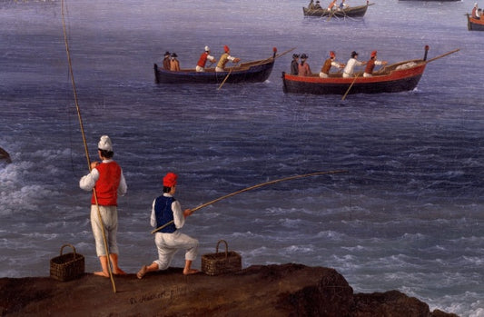 La baia di Napoli vicino a Santa Lucia con le flotte navali che tornano da Algeri (dettaglio) - Jakob-Philipp Hackert