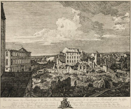 Le rovine del sobborgo di Pirnaischer con il Palais Fürstenhof - Bernardo Bellotto