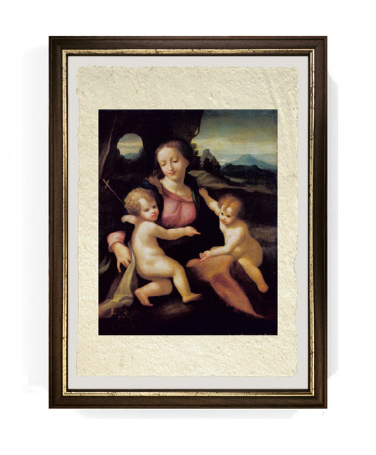 Madonna col Bambino e san  Giovannino - Correggio - Antonio Allegri su pregiata carta Amalfi