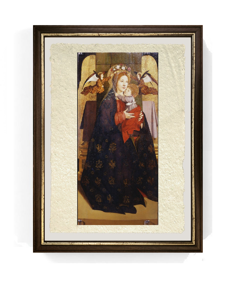 Madonna col Bambino e angeli reggicorona - Antonello da Messina su pregiata carta Amalfi