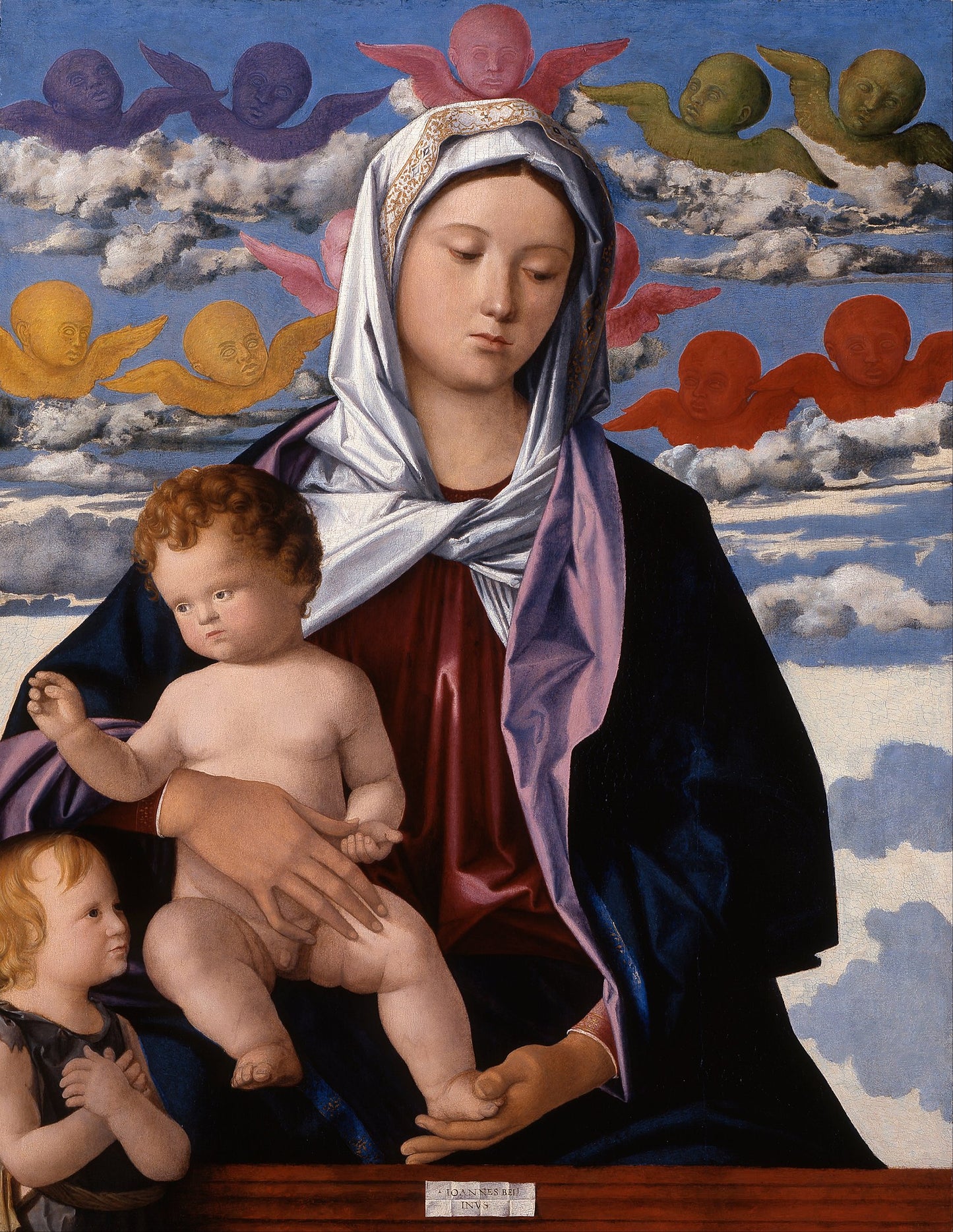 Madonna col Bambino e san Giovannino - Giovanni Bellini su pregiata carta Amalfi