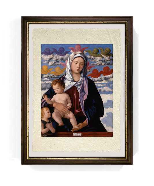 Madonna col Bambino e san Giovannino - Giovanni Bellini su pregiata carta Amalfi
