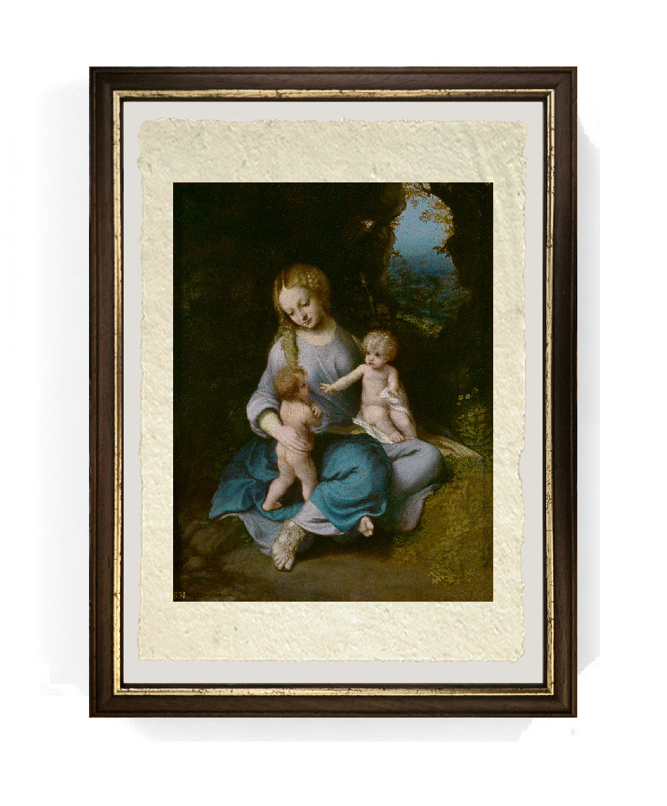 Madonna col Bambino e san Giovannino - Correggio - Antonio Allegri su pregiata carta Amalfi