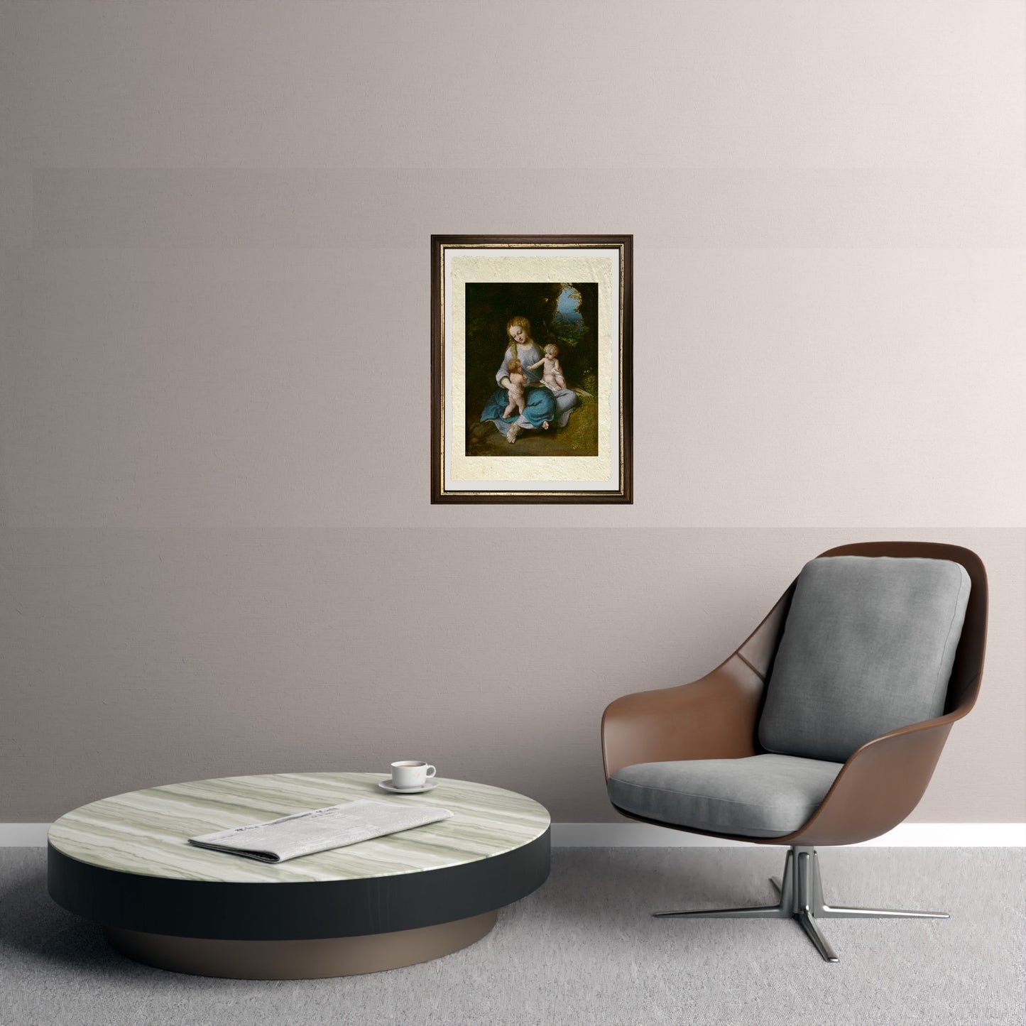 Madonna col Bambino e san Giovannino - Correggio - Antonio Allegri su pregiata carta Amalfi