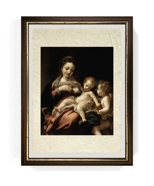 Madonna del latte e un angelo - Correggio - Antonio Allegri su pregiata carta Amalfi