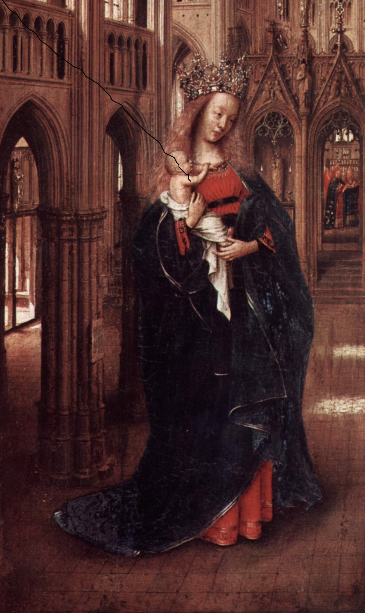 Madonna in una chiesa gotica - Jan van Eyck su pregiata carta Amalfi
