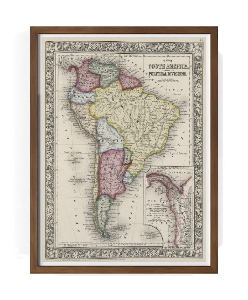 Mappa del Sud America, 1863 - Samuel Augustus Mitchell