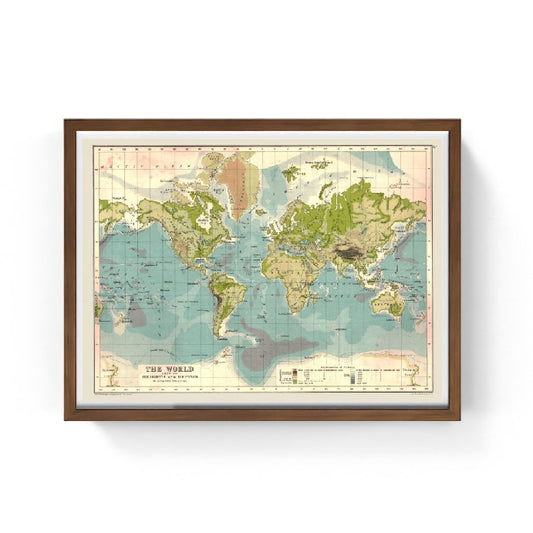 Mappa del mondo con altezze e profondità - 1902