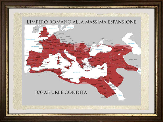 Mappa: l'impero romano alla massima espansione su pregiata carta Amalfi